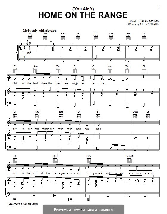 (You Ain't) Home on the Range - Main Title: Für Stimme und Klavier (oder Gitarre) by Alan Menken
