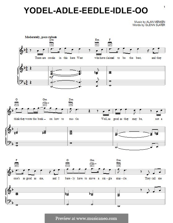 Yodel-Adle-Eedle-Idle-Oo (from Home on the Range): Für Stimme und Klavier (oder Gitarre) by Alan Menken