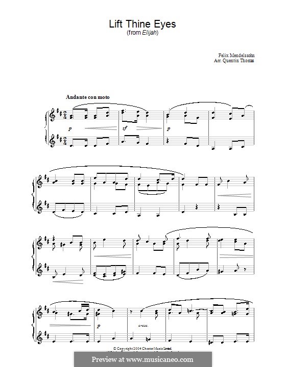 Elias, Op.70: Lift thine eyes, for piano by Felix Mendelssohn-Bartholdy