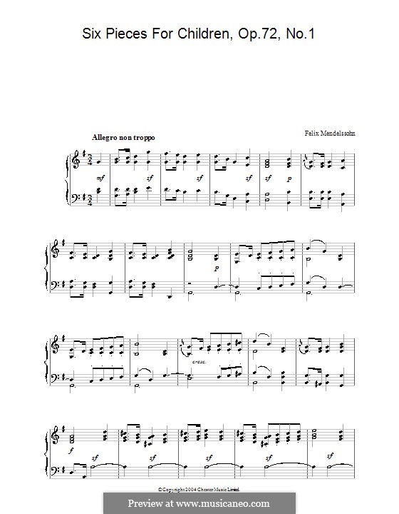 Sechs Kinderstücke, Op.72: Stück Nr.1 by Felix Mendelssohn-Bartholdy