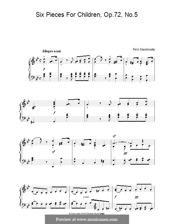 Sechs Kinderstücke, Op.72: Stück Nr.5 by Felix Mendelssohn-Bartholdy