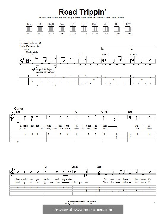 Road Trippin' (Red Hot Chili Peppers): Leichte Tabulatur für Gitarre by Flea, Anthony Kiedis, Chad Smith, John Frusciante