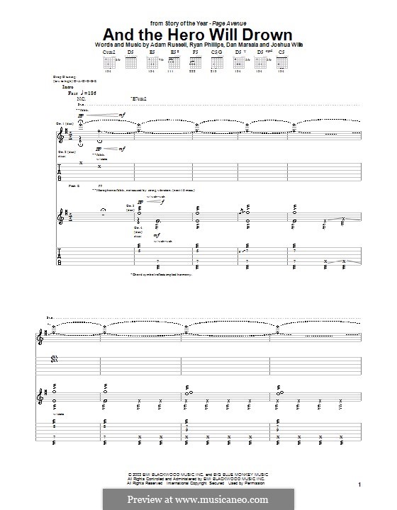 And the Hero Will Drown (Story of the Year): Für Gitarre mit Tabulatur by Adam Russell, Dan Marsala, Ryan Phillips