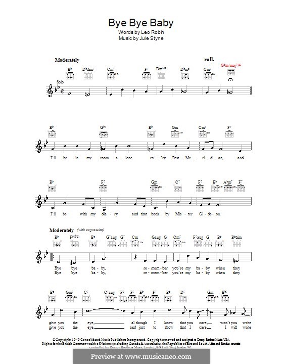Bye Bye Baby: Melodie, Text und Akkorde by Jule Styne