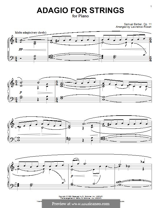 Adagio für Streicher, Op.11: Version für Klavier (Noten von hoher Qualität) by Samuel Barber