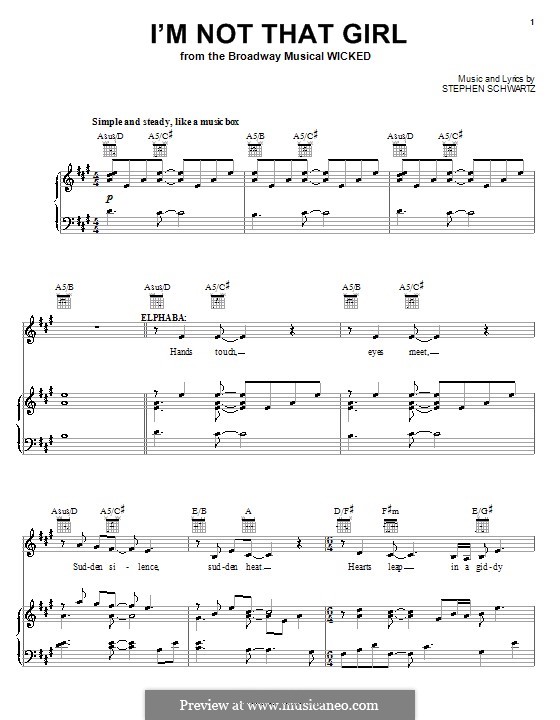 I'm Not That Girl (from Wicked): Für Stimme und Klavier (oder Gitarre) by Stephen Schwartz