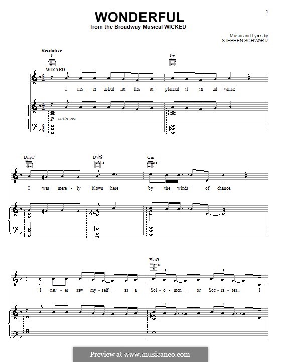Wonderful (from Wicked): Für Stimme und Klavier (oder Gitarre) by Stephen Schwartz