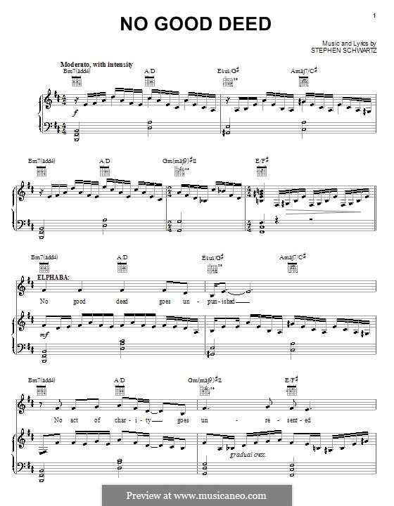 No Good Deed (from Wicked): Für Stimme und Klavier (oder Gitarre) by Stephen Schwartz