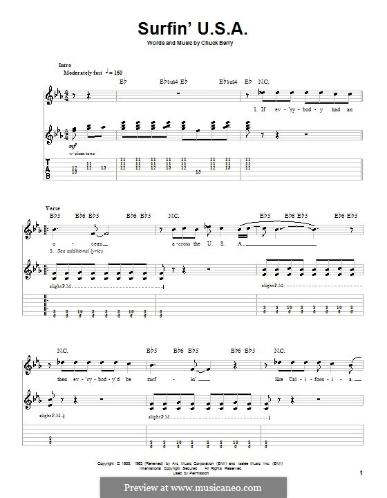 Surfin' U.S.A. (The Beach Boys): Für Gitarre mit Tabulatur by Chuck Berry