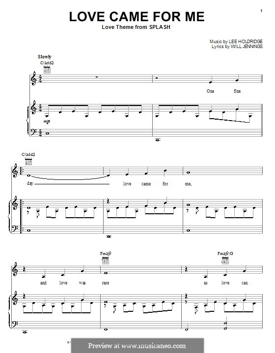 Love Came for Me (Love Theme from Splash): Für Stimme und Klavier (oder Gitarre) by Lee Elwood Holdridge, Will Jennings