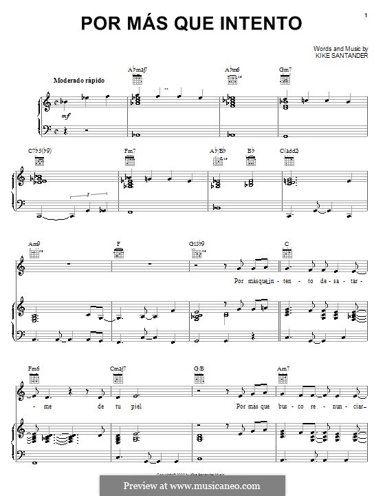 Por Mas Que Intento: Für Stimme und Klavier (oder Gitarre) by Kike Santander
