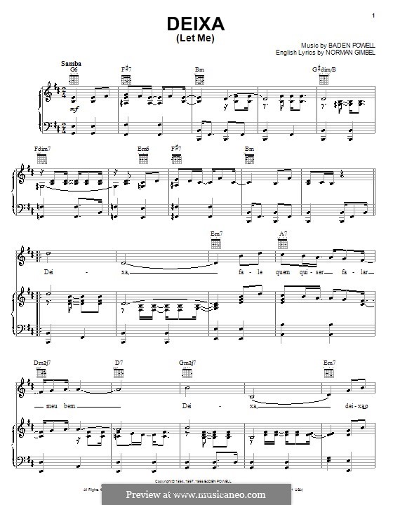 Deixa (Let Me): Für Stimme und Klavier (oder Gitarre) by Baden Powell
