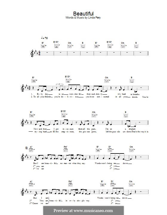 Beautifull (Christina Aguilera & Beverly McClellan): Melodie, Text und Akkorde by Linda Perry