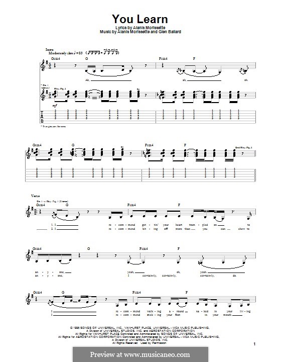 You Learn (from Jagged Little Pill The Musical): Für Gitarre mit Tabulatur by Alanis Morissette, Glen Ballard