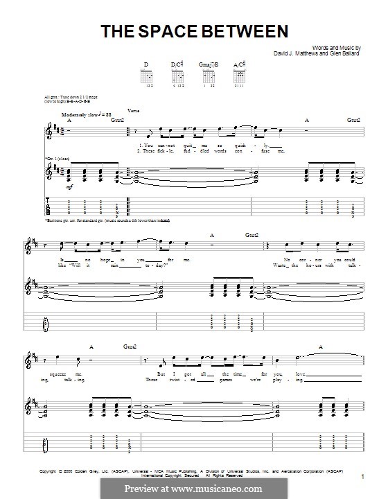 The Space Between (Dave Matthews Band): Für Gitarre (Sehr leichte Fassung) by David J. Matthews, Glen Ballard