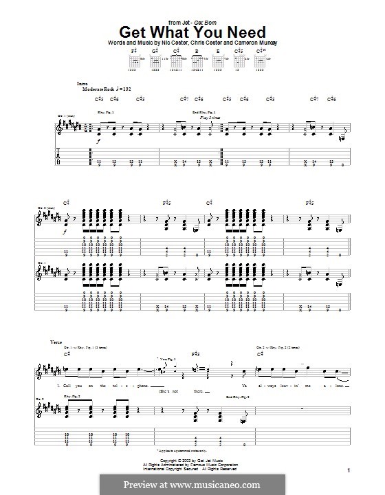 Get What You Need (Jet): Für Gitarre mit Tabulatur by Cameron Muncey, Chris Cester, Nic Cester