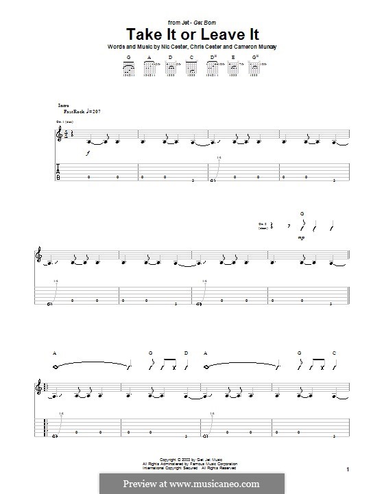 Take It or Leave It (Jet): Für Gitarre mit Tabulatur by Cameron Muncey, Chris Cester, Nic Cester