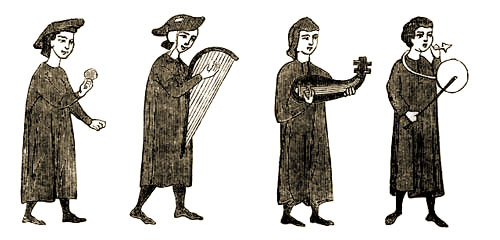 A troubadours playing their instruments