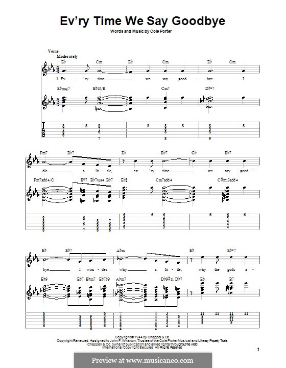 Ev'ry Time We Say Goodbye: Para guitarra (versão facil) by Cole Porter