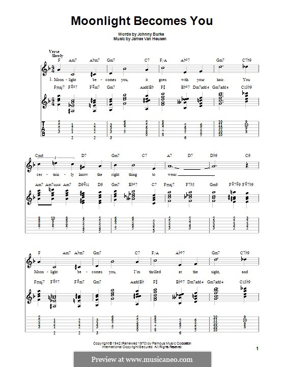 Moonlight Becomes You: Para guitarra (versão facil) by Jimmy Van Heusen