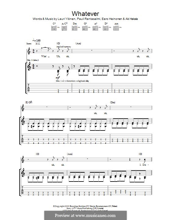 Whatever (The Rasmus): Para guitarra com guia by Eero Heinonen, Lauri Ylönen, Pauli Rantasalmi