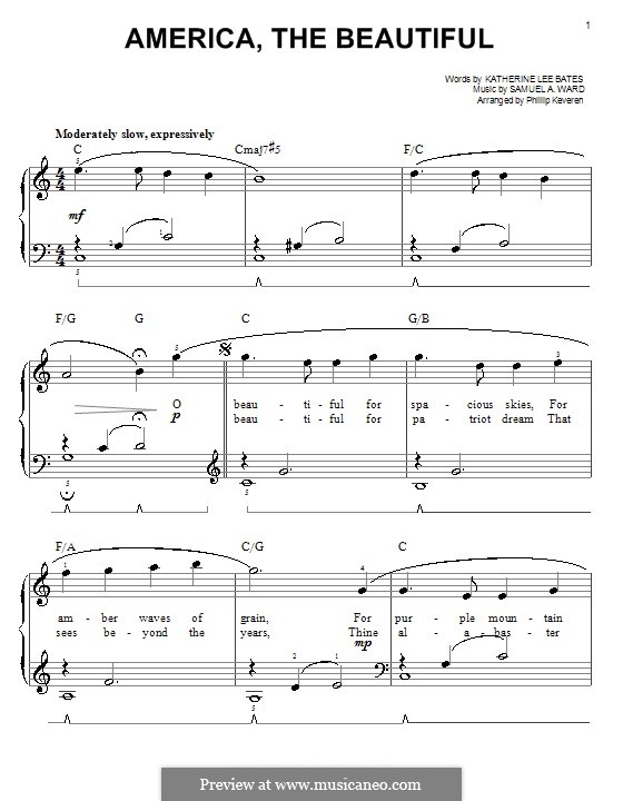 America, The Beautiful: Facil para o piano by Samuel Augustus Ward