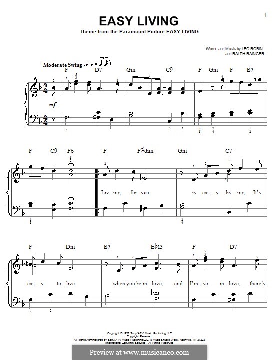 Easy Living (Billie Holiday): Facil para o piano by Leo Robin, Ralph Rainger