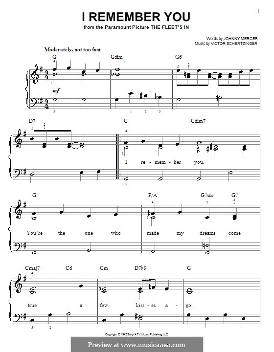 I Remember You (Diana Krall): Facil para o piano by Victor Schertzinger