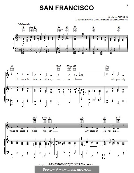 San Francisco (Judy Garland): Para vocais e piano (ou Guitarra) by Bronislau Kaper, Walter Jurmann