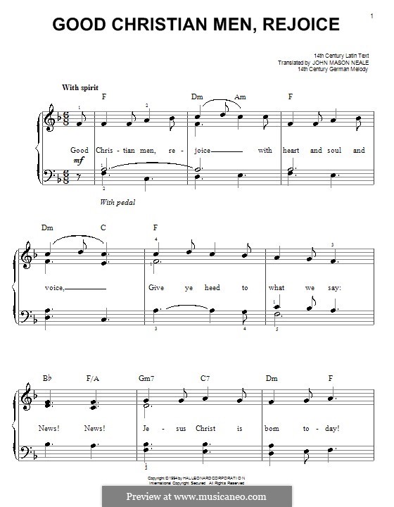 Good Christian Men, Rejoice: Facil para o piano by folklore
