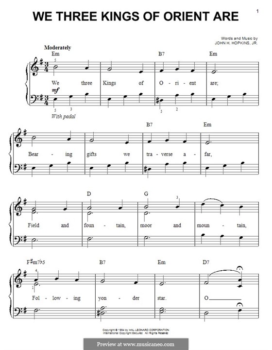 Piano version: Easy notes by John H. Hopkins Jr.
