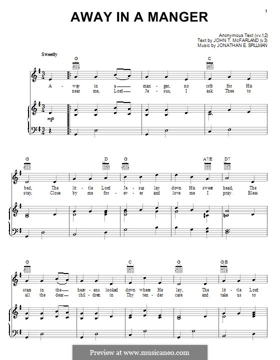 Away in a Manger: Para vocais e piano (ou Guitarra) by Jonathan Edwards Spilman