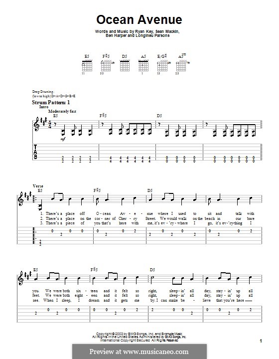 Ocean Avenue (Yellowcard): Para guitarra (versão facil) by Ben Harper, Longineu Parsons, Ryan Key, Sean Mackin