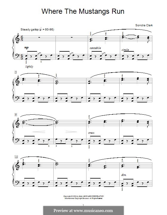 Where the Mustangs Run: Para Piano by Sondra Clark