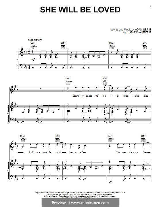 She Will Be Loved (Maroon 5): Para vocais e piano (ou Guitarra) by Adam Levine, James Valentine