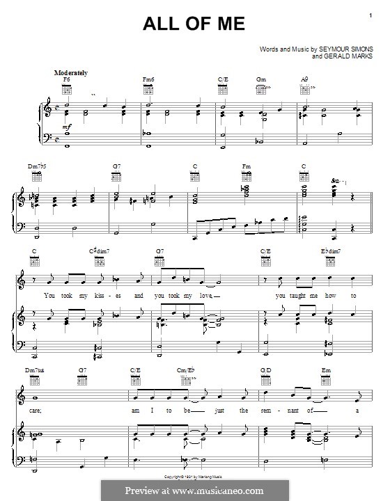 All of Me: Para vocais e piano (ou Guitarra) by Seymour Simons, Gerald Marks