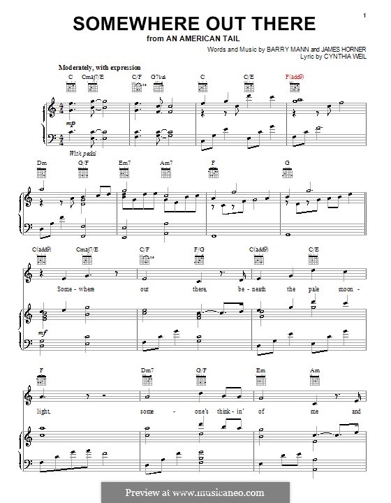 Somewhere Out There (from An American Tail): Para vocais e piano (ou Guitarra) by Barry Mann, Cynthia Weil, James Horner