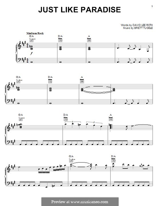 Just Like Paradise: Para vocais e piano (ou Guitarra) by Brett Tuggle
