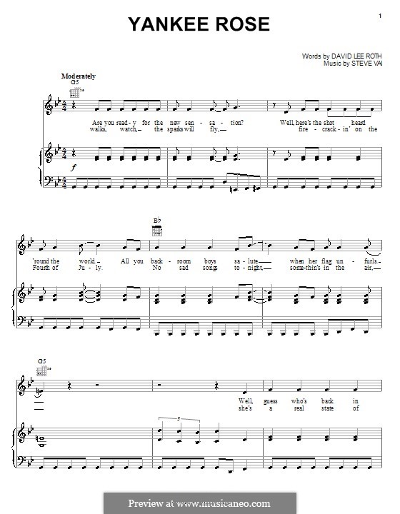 Yankee Rose (David Lee Roth): Para vocais e piano (ou Guitarra) by Steve Vai