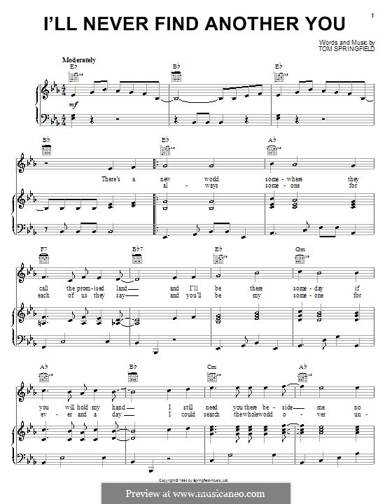 I'll Never Find Another You (The Seekers): Para vocais e piano (ou Guitarra) by Tom Springfield