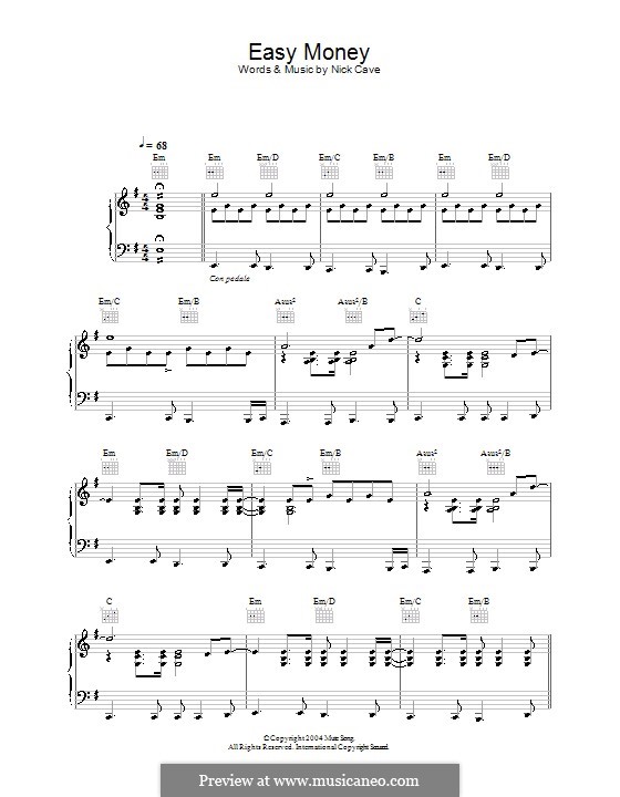 Easy Money: Para vocais e piano (ou Guitarra) by Nick Cave