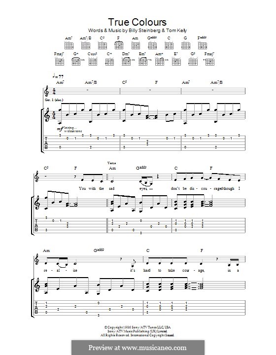 True Colors: para guitarras com guia by Billy Steinberg, Tom Kelly