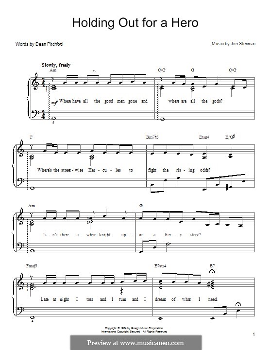 Holding Out for a Hero (Bonnie Tyler): Facil para o piano by Jim Steinman