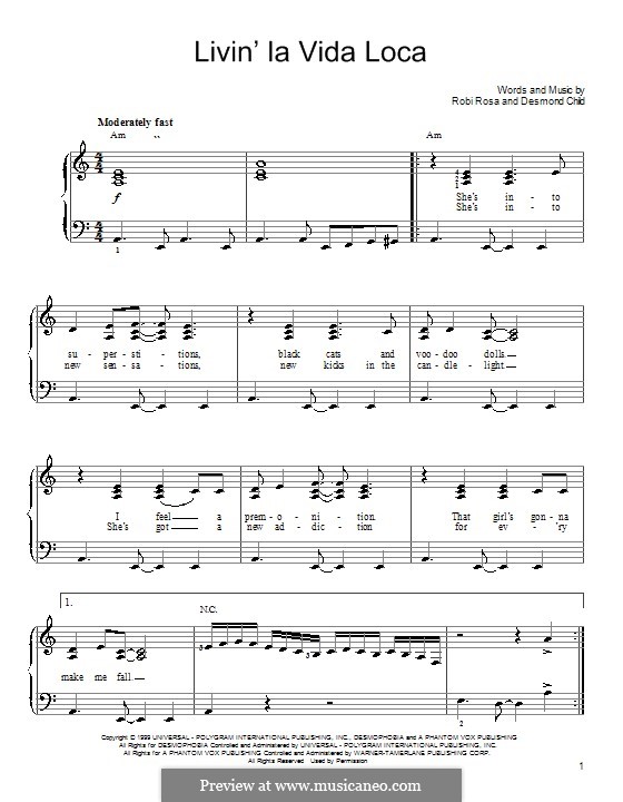 Livin' la vida loca (Ricky Martin): Facil para o piano by Desmond Child, Robi Rosa