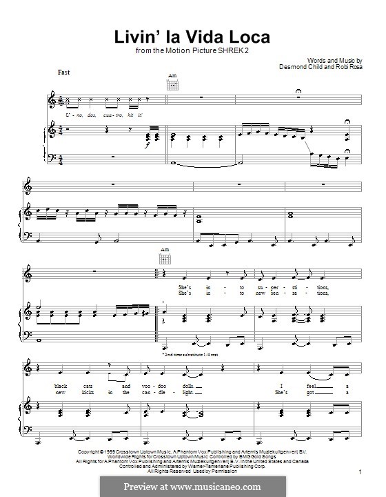 Livin' la vida loca (Ricky Martin): Para vocais e piano (ou Guitarra) by Desmond Child, Robi Rosa