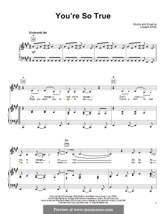 You're So True (from Shrek 2): Para vocais e piano (ou Guitarra) by Joseph Arthur