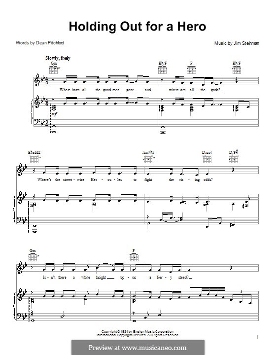 Holding Out for a Hero (Bonnie Tyler): Para vocais e piano (ou Guitarra) by Jim Steinman