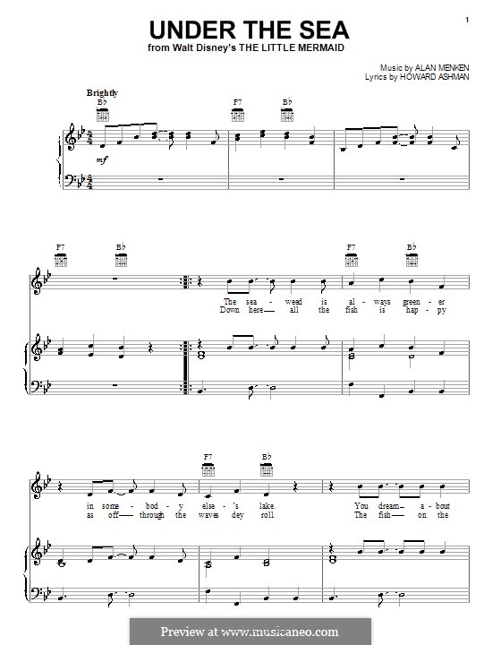 Under the Sea (from The Little Mermaid): Para vocais e piano (ou Guitarra) by Alan Menken