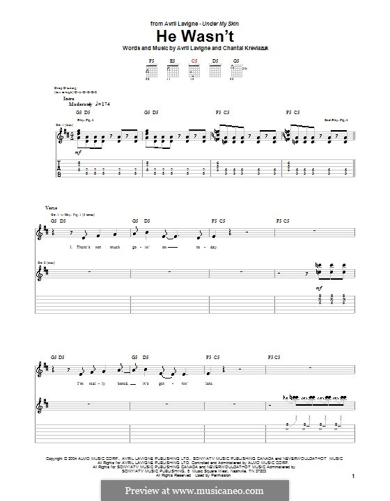 He Wasn't (Avril Lavigne): Para guitarra com guia by Chantal Kreviazuk