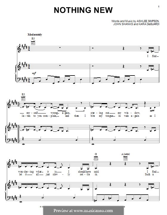 Nothing New (Ashlee Simpson): Para vocais e piano (ou Guitarra) by John M Shanks, Kara DioGuardi